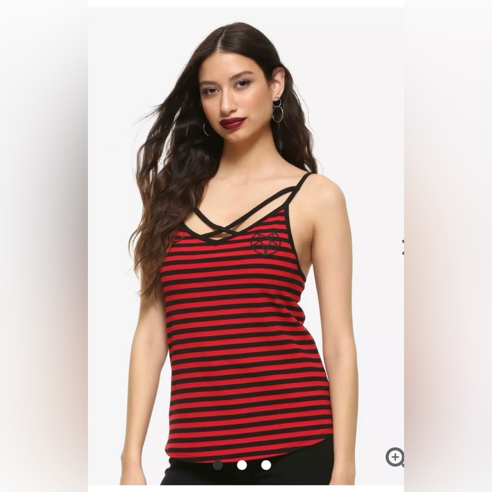 Hot topic Red and black striped Strappy pentagram tank top